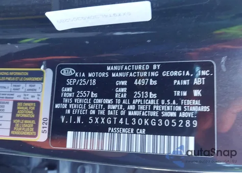 2019 Kia Optima Lx from USA, damaged, VIN 5XXGT4L30KG305289